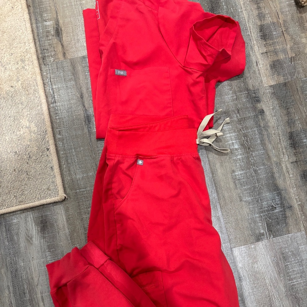 Figs Neon Red Jogger Scrub Pants